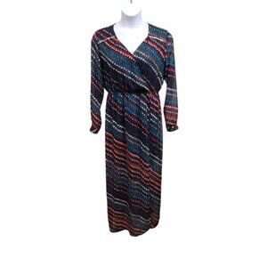 Cato Womens Large Abstract Print Maxi Dress Surplice Neckline Semi Sheer